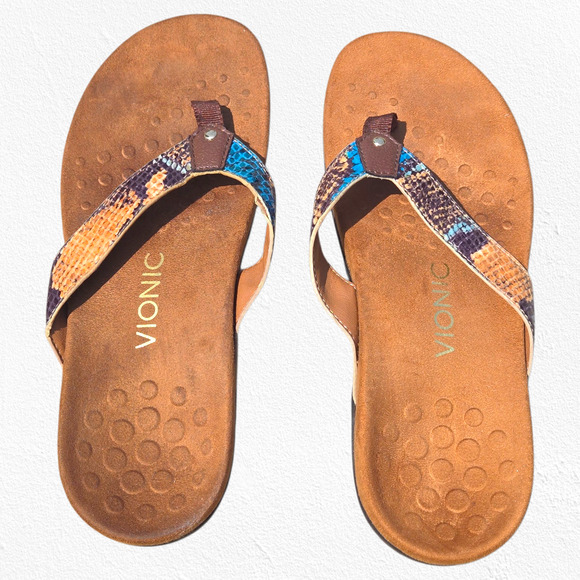 Vionic Snake Print Flip Flop Sandals Size 7 US Orthotic Arch Support Comfort - Picture 7 of 11